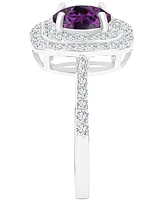 Amethyst (1-1/5 ct. t.w.) & Lab-Grown White Sapphire (1/2 Square Halo Birthstone Ring Sterling Silver (Also Additional Birthstones)