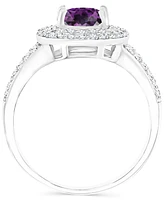 Amethyst (1-1/5 ct. t.w.) & Lab-Grown White Sapphire (5/8 Halo Birthstone Ring Sterling Silver (Also Additional Birthstones)