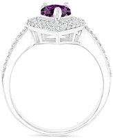 Amethyst (3/4 ct. t.w.) & Lab-Grown White Sapphire Teardrop Halo Birthstone Ring Sterling Silver (Also Additional Birthstones)