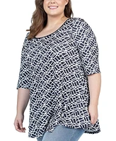 24seven Comfort Apparel Plus Elbow Sleeve Casual Tunic Top