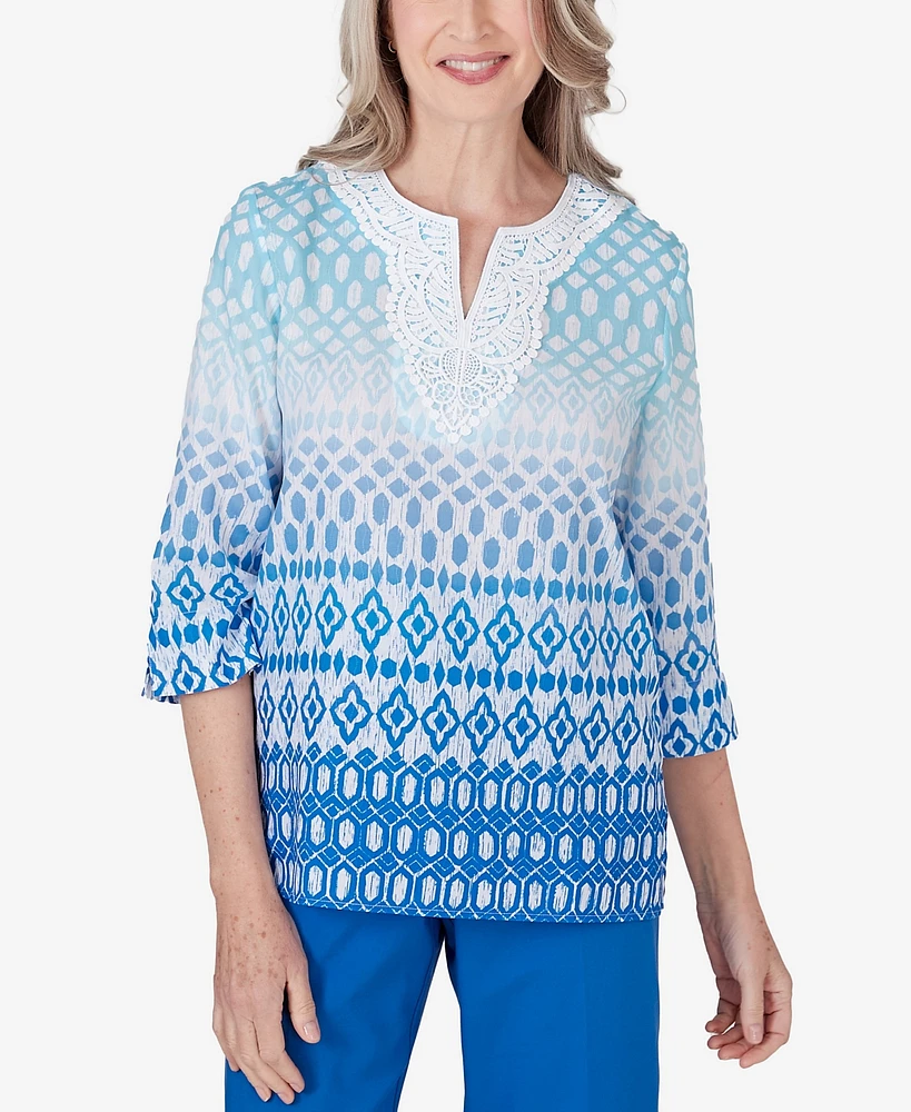 Alfred Dunner Women's Neptune Beach Ombre Diamond Print Tunic Top