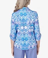 Alfred Dunner Women's Summer Breeze Zig Zag Button Down Blouse