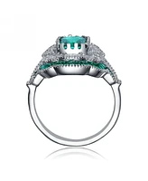 Sterling Silver White Gold Plated Radiant and Baguette Cubic Zirconia Cocktail Ring