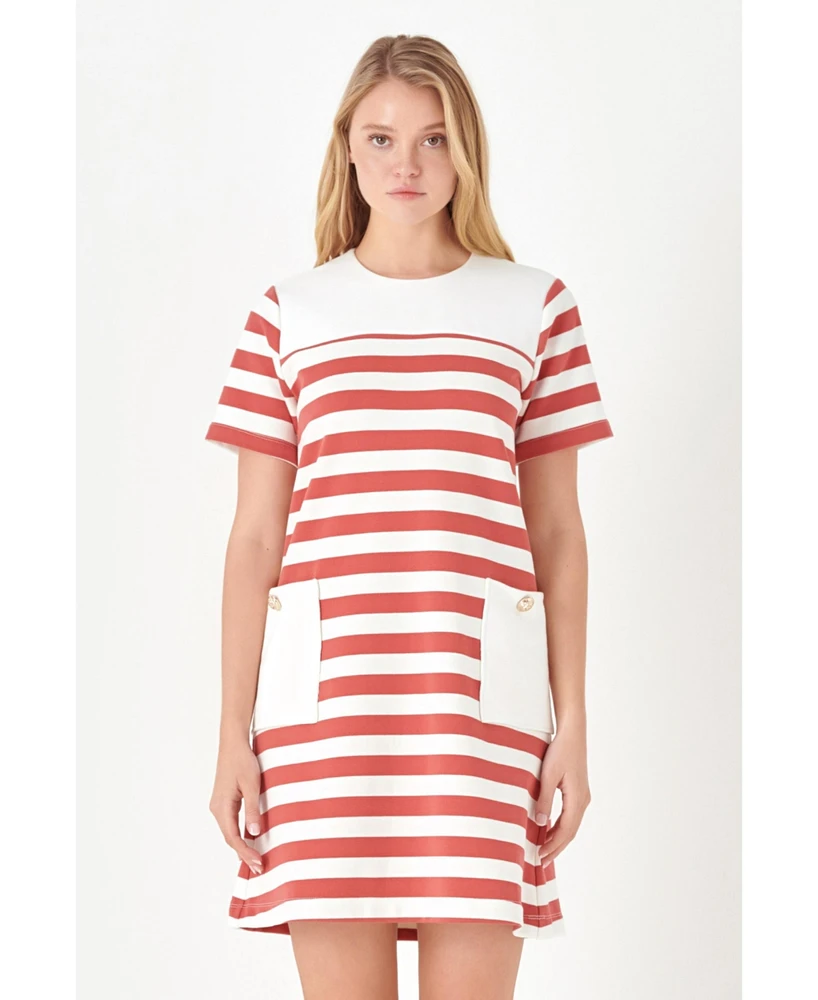 Women's Striped Dress with Patch Pockets