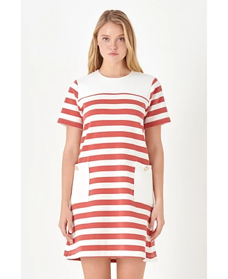 Women's Striped Dress with Patch Pockets