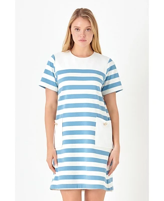 Women's Striped Dress with Patch Pockets