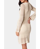 Bebe Women's Long Sleeve Crochet Resort Dress