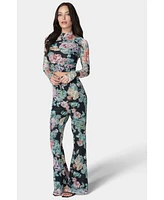 Bebe Women's Printed Two Piece Mesh Jumpsuit - Black/Multi XXSmall