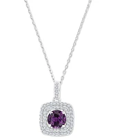 Amethyst (1-1/5 ct. t.w.) & Lab-Grown White Sapphire (1/3 Square Halo Birthstone Pendant Necklace Sterling Silver, 16" + 2" extender (Als