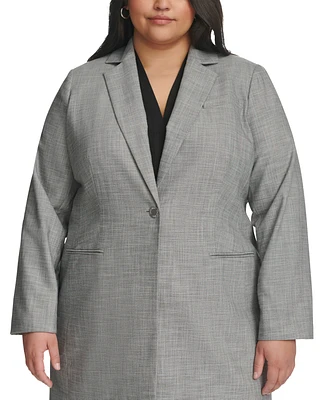 Calvin Klein Plus Heathered Single-Button Notched-Collar Jacket