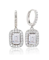 Suzy Levian New York Suzy Levian Sterling Silver Cubic Zirconia Emerald-Cut Halo Dangle Earrings