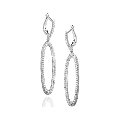 Suzy Levian Sterling Silver Cubic Zirconia Pave Open Oval Drop Earrings