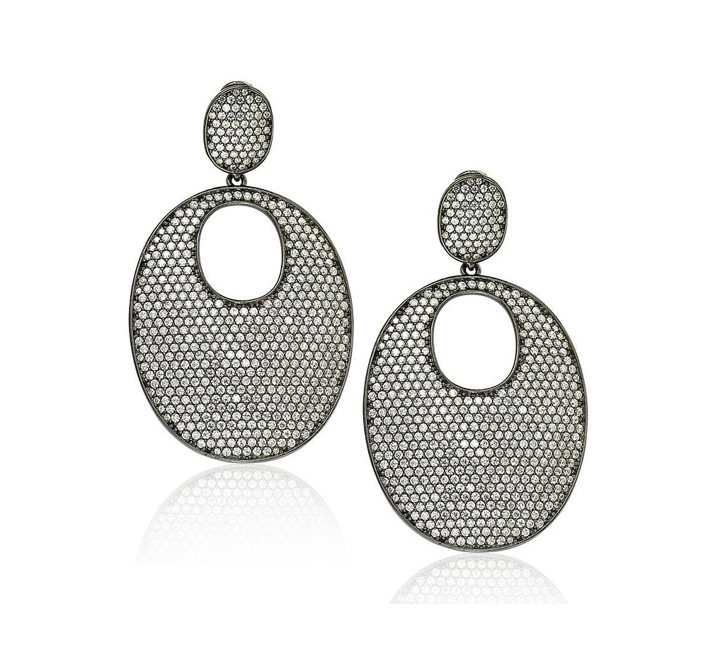 Suzy Levian New York Suzy Levian Sterling Silver Cubic Zirconia Oversized Pave Oval Disk Earrings