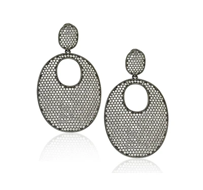 Suzy Levian Sterling Silver Cubic Zirconia Oversized Pave Oval Disk Earrings