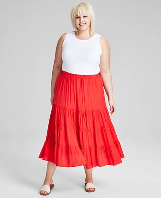 And Now This Plus Pull-On Tiered Midi Skirt