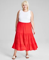 And Now This Plus Pull-On Tiered Midi Skirt
