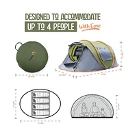 Camping Tent - 4-Person Easy Pop Up Tent with 2 Doors - UPF50+ Waterproof Instant Tent