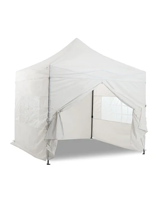 Aoodor 10 x Ft. Pop Up Canopy Tent with Church Windows Sidewalls, 3 Adjustable Heights, Fully Waterproof Portable Gazebo Shelter for Camping, Party