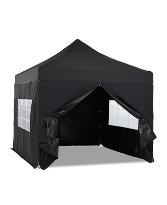 Aoodor 10 x Ft. Pop Up Canopy Tent with Church Windows Sidewalls, 3 Adjustable Heights, Fully Waterproof Portable Gazebo Shelter for Camping, Party