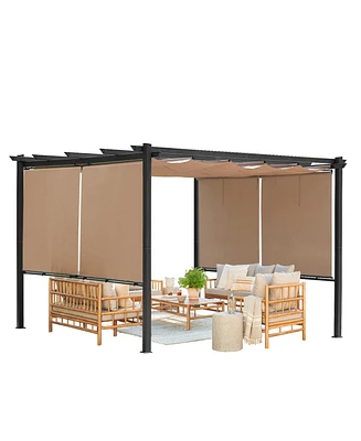 Aoodor 120''x155.1''x87.4'' Outdoor Pergola with Retractable Canopy, Aluminum Frame, 4 Pieces Patio Sun Shade Shelter for Backyard.