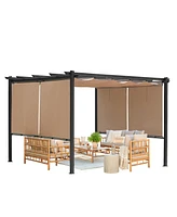 Aoodor 120''x155.1''x87.4'' Outdoor Pergola with Retractable Canopy, Aluminum Frame, 4 Pieces Patio Sun Shade Shelter for Backyard.