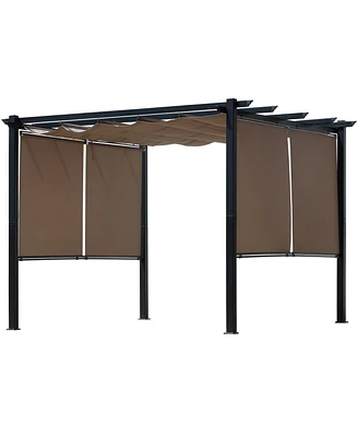 Aoodor 10 x 10 ft Outdoor Pergola with Retractable Canopy 4 Pieces Patio Sun Shade Shelter