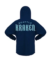 Women's Fanatics Deep Sea Blue Seattle Kraken Jersey Lace-Up V-Neck Long Sleeve Hoodie T-shirt