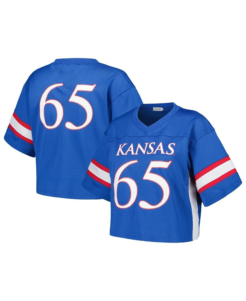 Women's Established & Co. #65 Royal Kansas Jayhawks Fashion Boxy Cropped Football Jersey