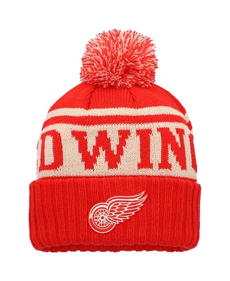 Men's American Needle Red, White Detroit Red Wings Pillow Line Cuffed Knit Hat with Pom