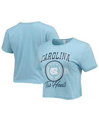 Women's ZooZatz Carolina Blue Distressed North Carolina Tar Heels Core Laurels Cropped T-shirt