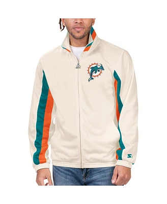 Men's Starter White Distressed Miami Dolphins Vintage-Like Rebound Full-Zip Track Jacket