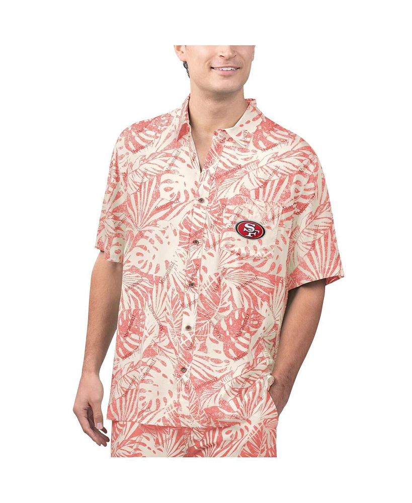 Men's Margaritaville Tan San Francisco 49ers Sand Washed Monstera Print Party Button-Up Shirt