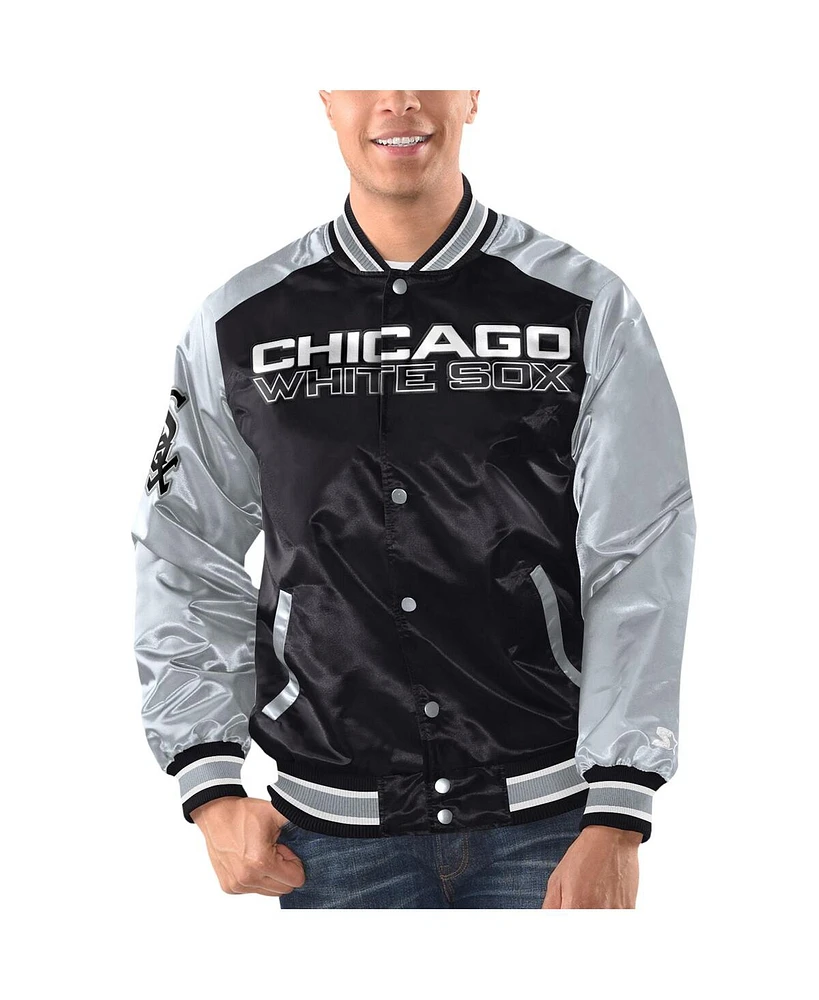 Men's Starter Black, Silver Chicago White Sox Varsity Satin Full-Snap Jacket
