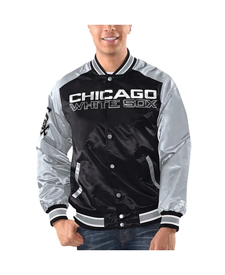 Men's Starter Black, Silver Chicago White Sox Varsity Satin Full-Snap Jacket