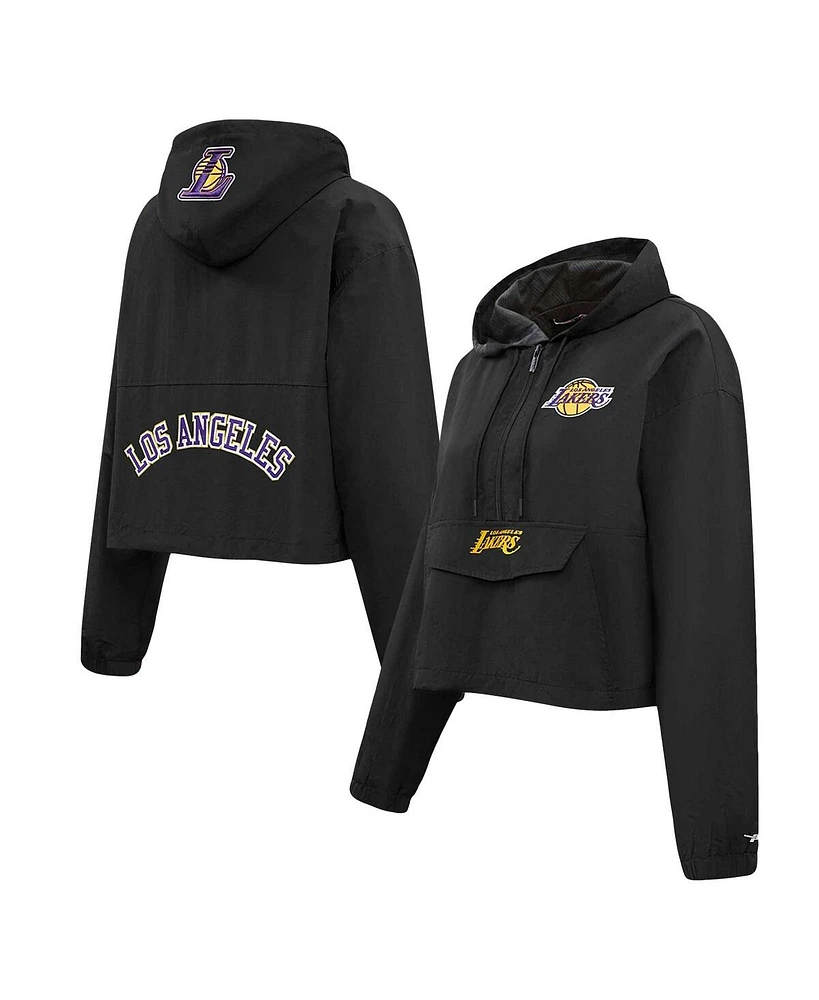 Women's Pro Standard Black Los Angeles Lakers Classic Wind Woven Cropped Half-Zip Jacket