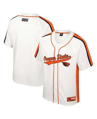 Men's Colosseum Cream Distressed Oregon State Beavers Ruth Button-Up Baseball Jersey