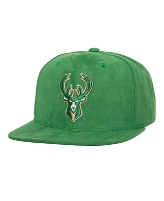 Men's Mitchell & Ness Hunter Green Milwaukee Bucks Sweet Suede Snapback Hat