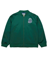 Men's Mitchell & Ness Green Distressed Milwaukee Bucks Hardwood Classics Vintage-Like Logo Full-Zip Bomber Jacket