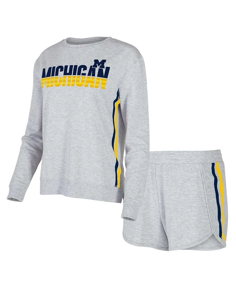 Women's Concepts Sport Gray Michigan Wolverines Cedar Tri-Blend Long Sleeve T-shirt and Shorts Sleep Set