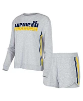 Women's Concepts Sport Gray Michigan Wolverines Cedar Tri-Blend Long Sleeve T-shirt and Shorts Sleep Set