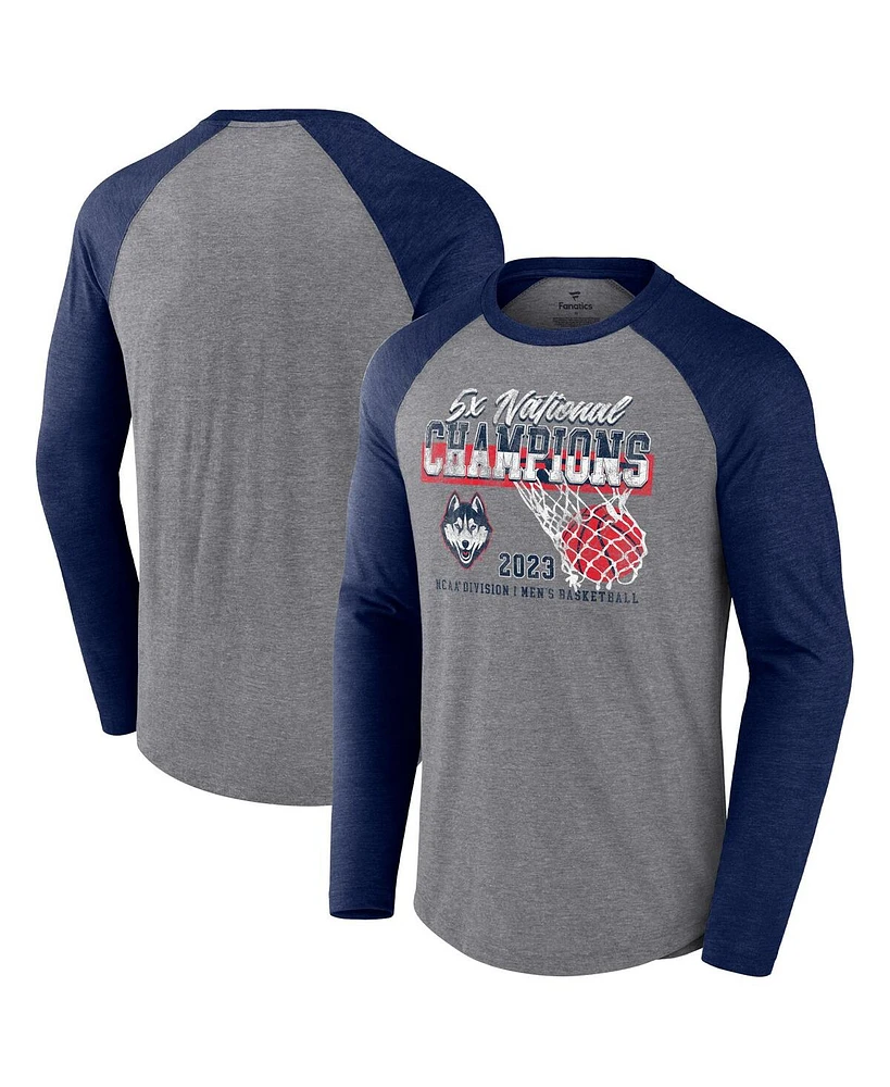 Fanatics Heather Gray UConn Huskies Five-Time Ncaa Men's Basketball National Champions Retro Tri-Blend Long Sleeve T-shirt