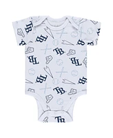 Baby Boys and Girls Wear by Erin Andrews Gray, White, Navy Tampa Bay Rays Three-Piece Turn Me Around Bodysuits and Pants Set