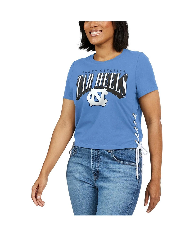 Women's Wear by Erin Andrews Carolina Blue North Tar Heels Side Lace-Up Modest Crop T-shirt