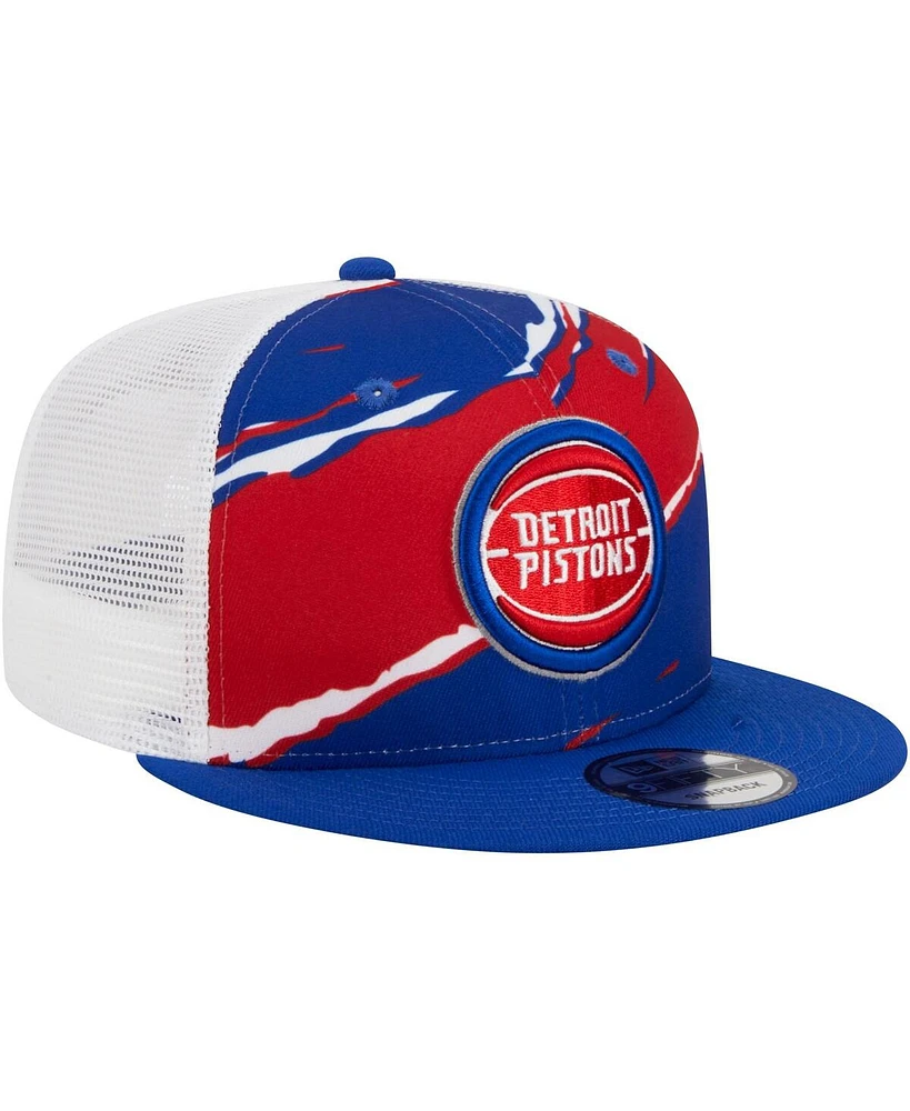Men's New Era Blue, White Detroit Pistons Tear Trucker 9FIFTY Adjustable Hat