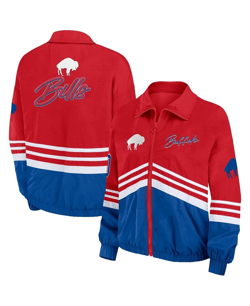 Women's Wear by Erin Andrews Red Distressed Buffalo Bills Vintage-Like Throwback Windbreaker Full-Zip Jacket