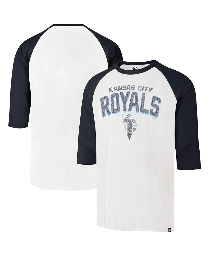 Men's '47 Brand Cream Distressed Kansas City Royals Connect Crescent Franklin Raglan Three-Quarter Sleeve T-shirt