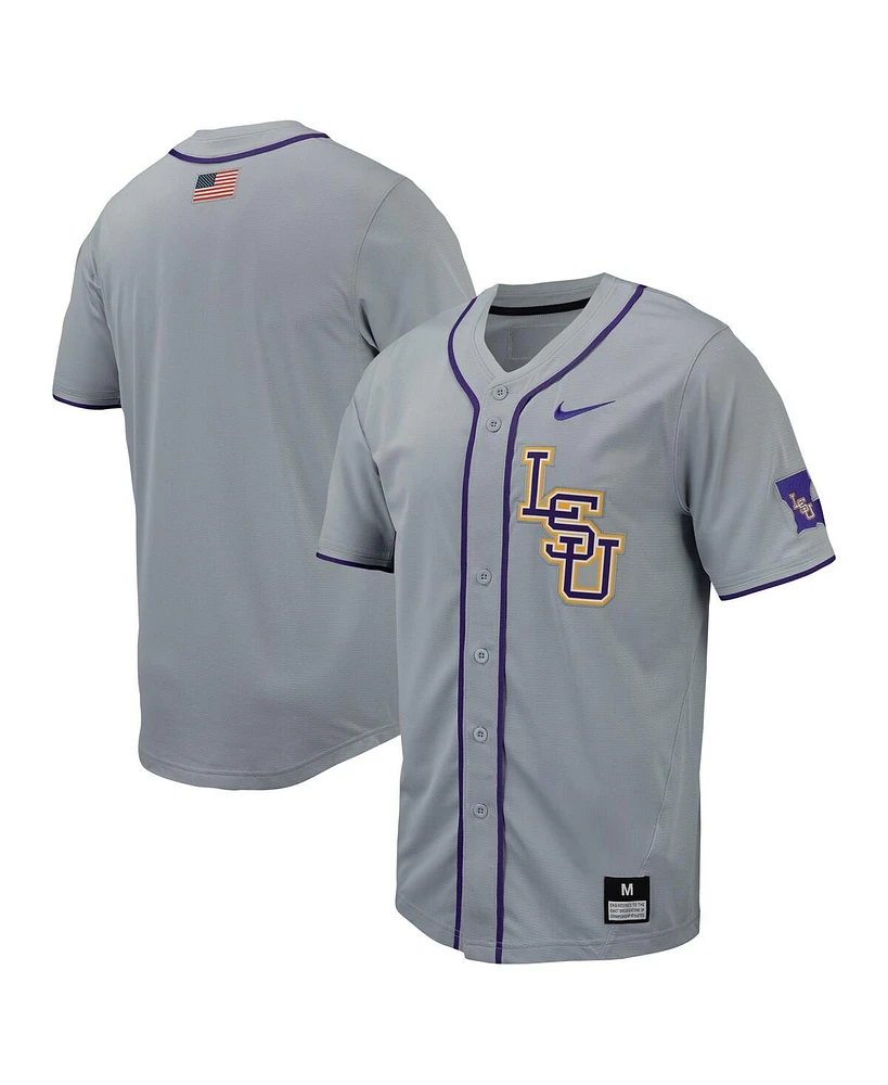 Men's Nike Gray Lsu Tigers Replica Full-Button Baseball Jersey