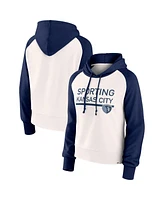 Women's Fanatics White Sporting Kansas City Free Kick Fleece Raglan Pullover Hoodie