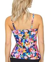 Island Escape Women's Tahiti Floral-Print Ruffled Tankini Top, Created for Macy's