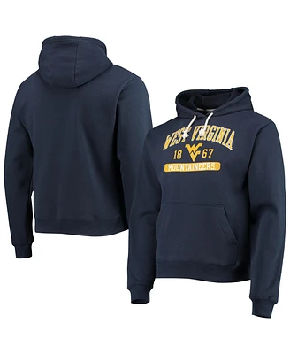 Men's League Collegiate Wear Navy Distressed West Virginia Mountaineers Volume Up Essential Fleece Pullover Hoodie